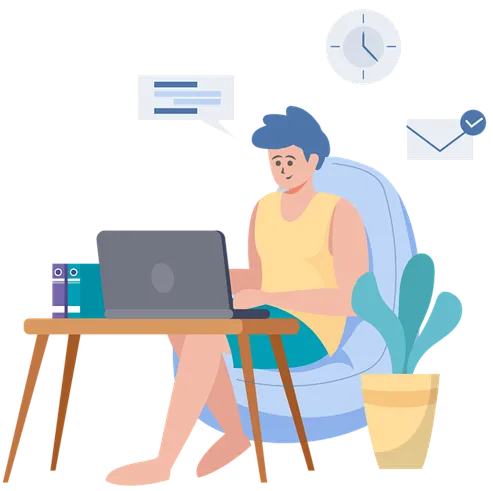 Illustration of man writing on laptop